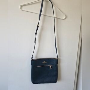 Coach Rowan File Bag Leather Crossbody Shoulder Blue Green Gold Purse